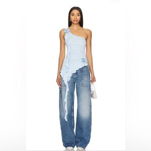 MORE TO COME Clarita Top in Baby Blue ruffle one shoulder tank revolve new🦋✨